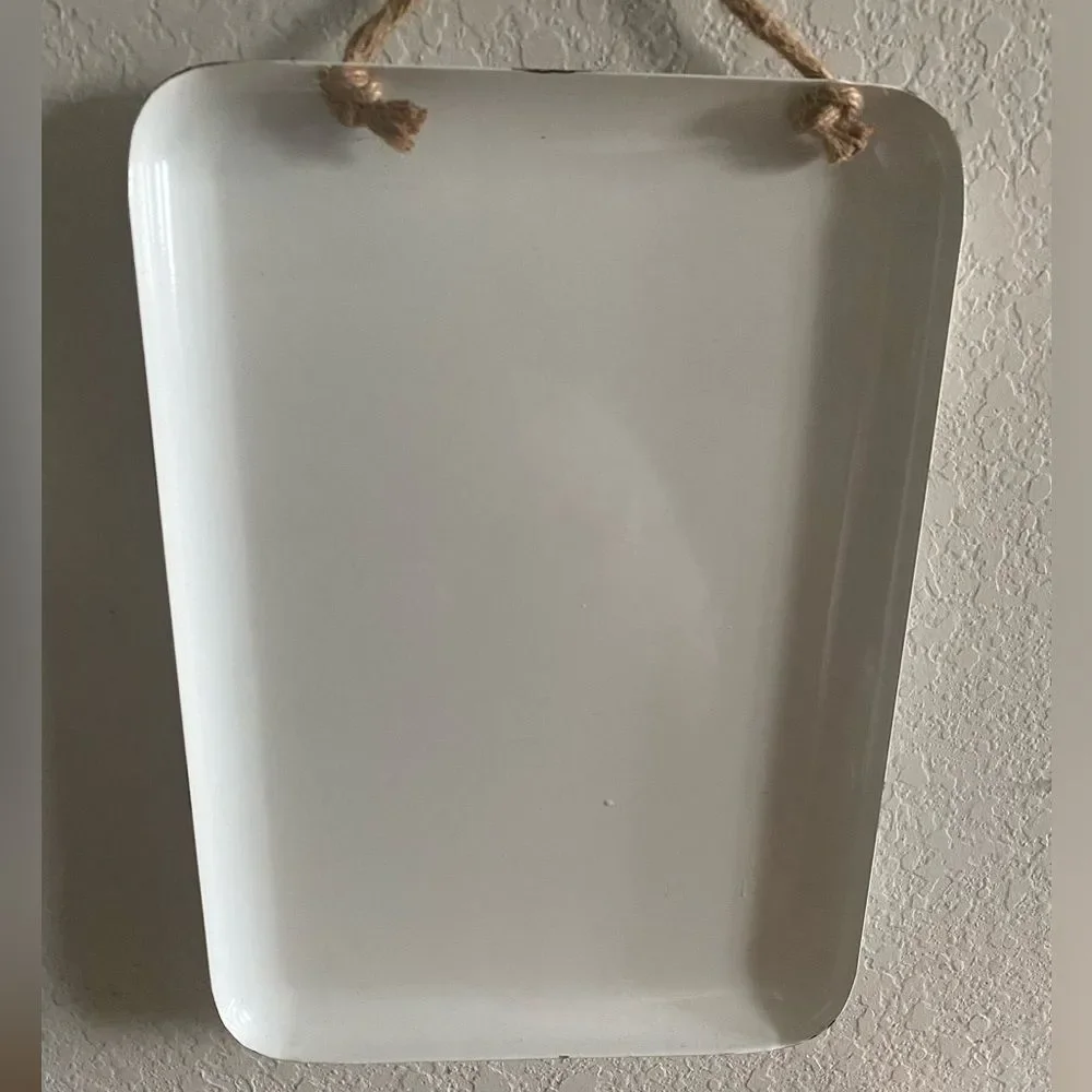 Welcome to Our Farmhouse Distressed Metal White Sign Rope Hanger Wall Decor 12x8